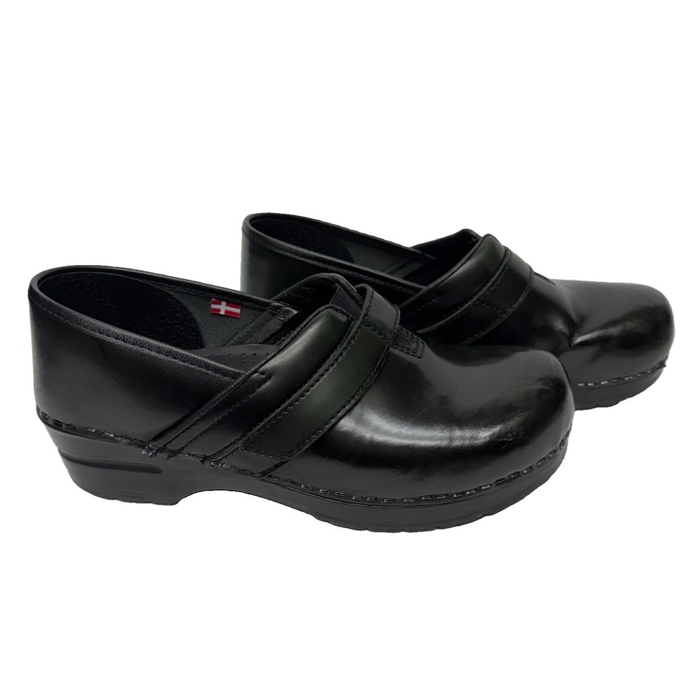 Sanita The Original Danish Womens Clog Sz 9 Black Patent Leather Slip On Shoes